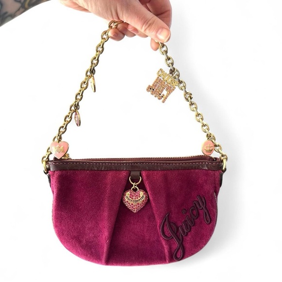 Juicy Couture Vintage Velour Mini Bag with Charms Purple/Pink Y2K Rare - Picture 2 of 8